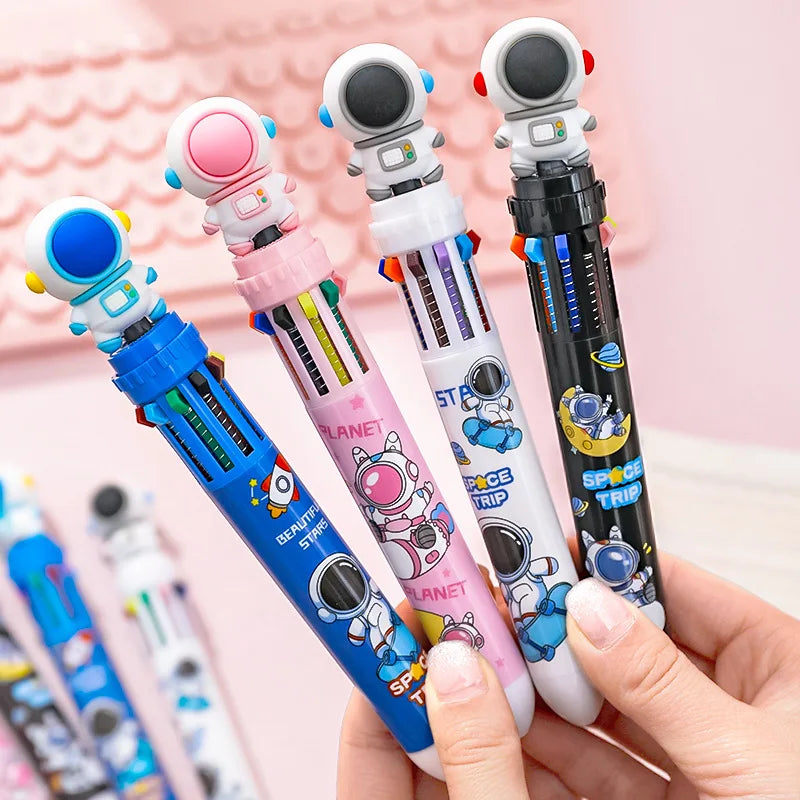 25Pcs/Lot Cute Cartoon Astronaut 10 Color Ballpoint Pen Creative Multicolors Pens Office Writing Supplies Kids School Stationery