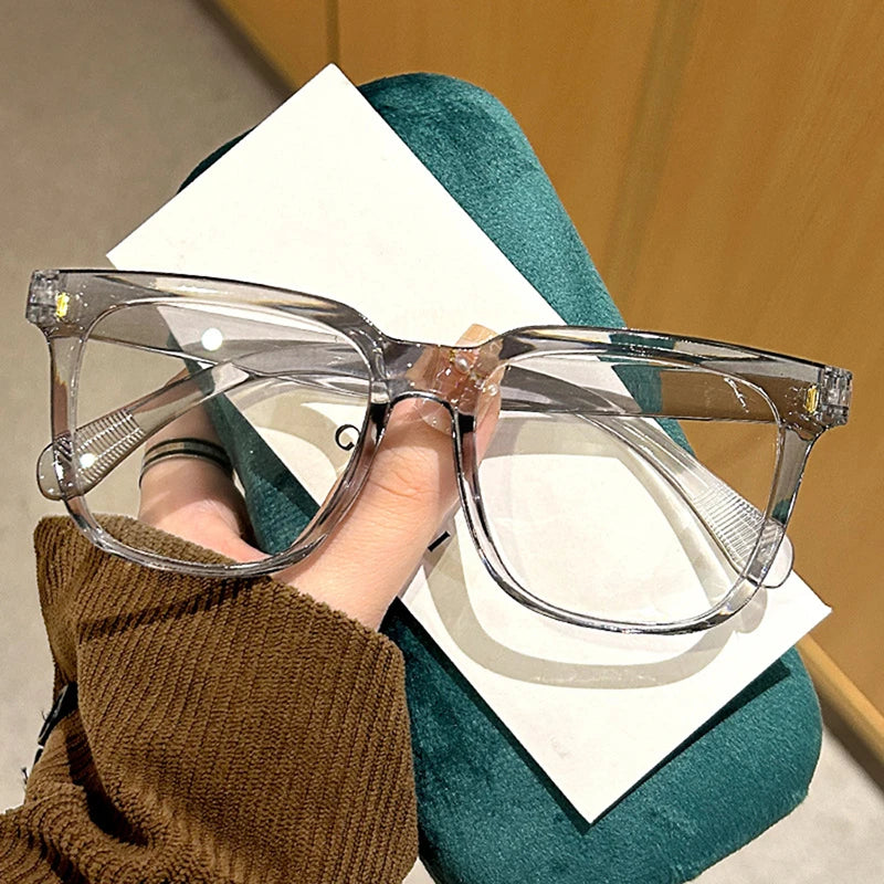 New Transparent Glasses Square for Students with Myopia Male Female Flat Light Large Round Face Anti Blue Light Glasses Frame