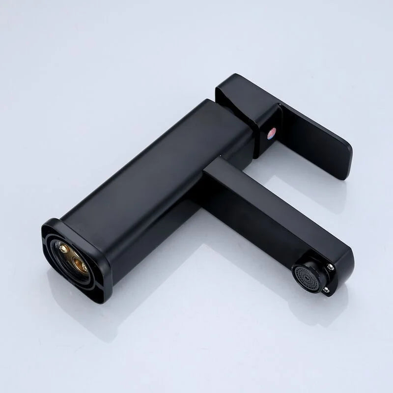 ABS Bathroom Faucet Hot&Cold Mixer Tap Deck Mounted Bathroom Basin Faucets Black Square Washbasin Sink Bathtub Faucet
