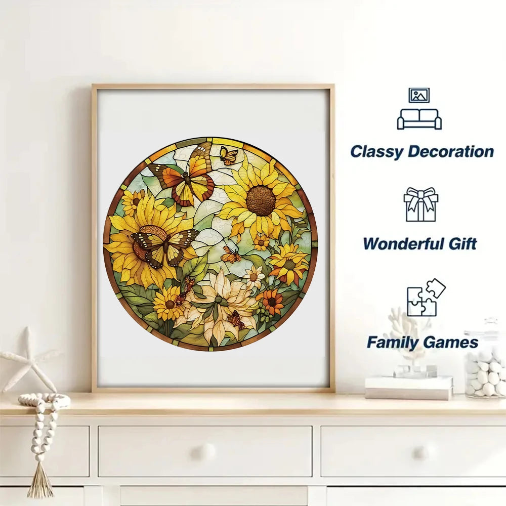Sunflower Butterfly Creative Alien Wood Puzzle, Difficult to Play Irregular Animal Fragment Puzzle, Relieve Stress Christmas Gif