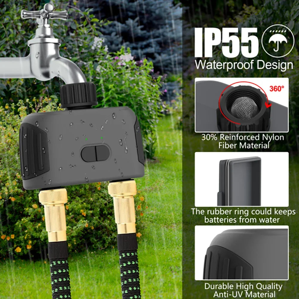 Tuya Smart Watering Timer 2 Outlet Smart Sprinkler Drip Irrigation Controller Water Valve Rain Delay Programmable Controllers