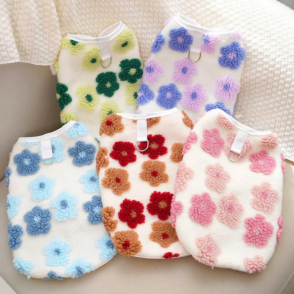 Fleece Vest Thicken Warm Dog Winter Jacket Coat Floral Print Dog Clothes for Small Dogs Puppy York Chiwawa Clothing Pet Apparel