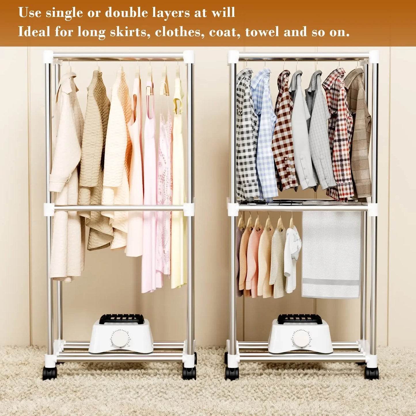 Portable Clothes Dryer Drying Machine with Timer Laundry Drying Wardrobe with Large Capacity Dryer Rack for Home Appartments