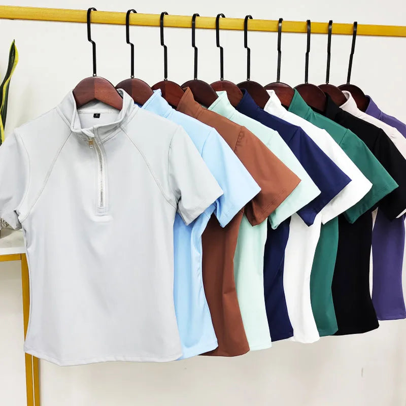 Women's Equestrian Short Sleeve Horse Riding t-shirt Female Black Ventilated Horseback Riding Shirts Woman Equestrian Show Tops