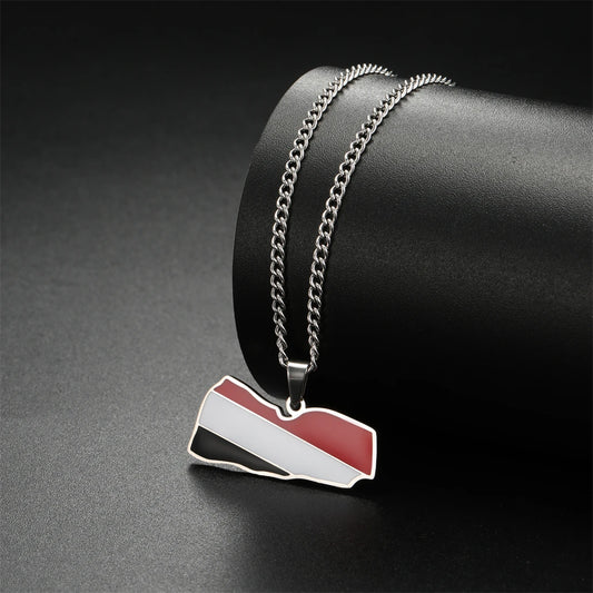 EUEAVAN Drip Oil Yemen Map Necklace Stainless Steel Gold Silver Color Fashion Yemeni Flag Pendant Charm Patriotic Gift Wholesale