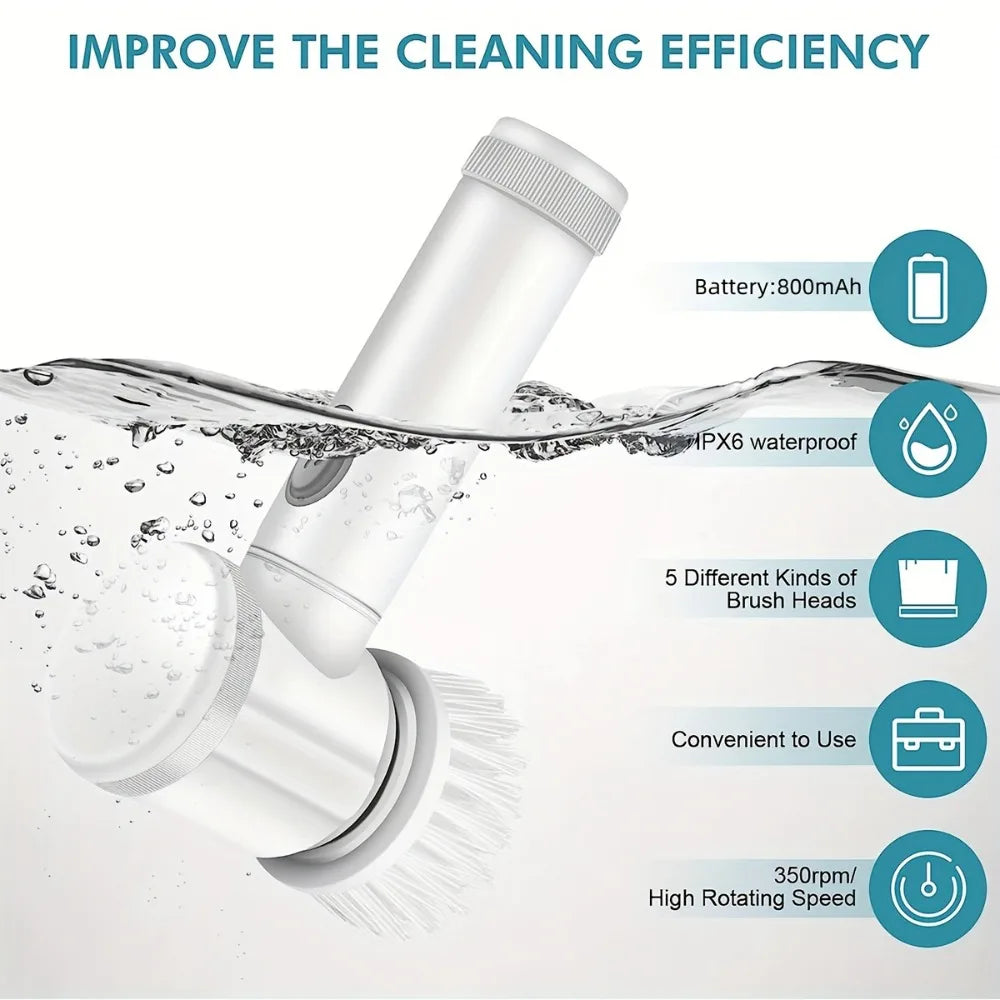 Xiaomi Electric Spin Scrubber With 5 Replaceable Brush Head Power Electric Cleaning Brush Handheld Rechargeable Shower Scrubber