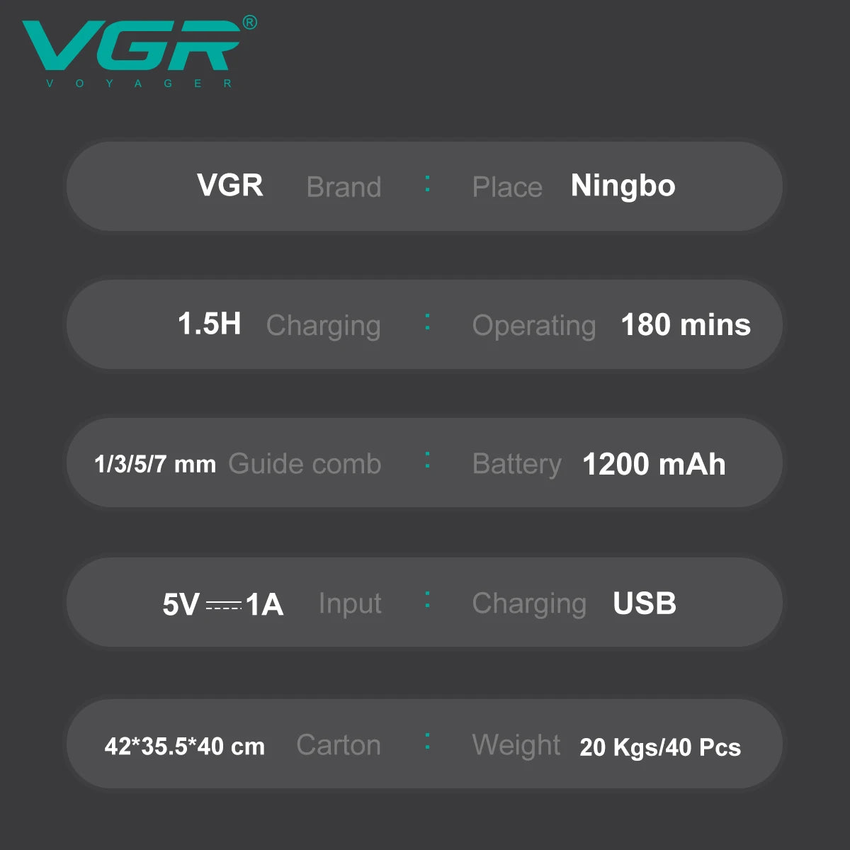 VGR Hair Clipper Professional Trimmer Rechargeable Hair Cutting Machine Cordless Haircut Machine IPX6 Hair Clippers Men V-949