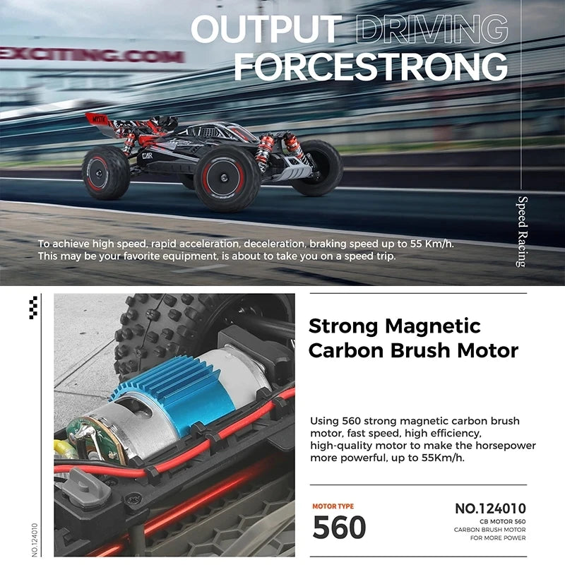WLtoys 124010 55KM/H RC Car Professional Racing Vehicle 4WD Off-road Electric High Speed Drift Remote Control Toys for Children