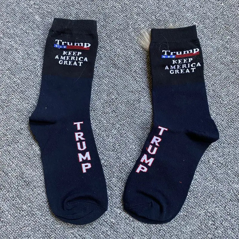2024 New Trump Socks with Hair Spoof Funny President Donald Trump Socks Mens Compression Streetwear Hip Hop Tube Socks