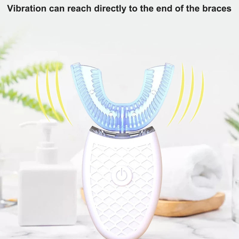 360 Degree Electric Sonic Toothbrush U Shape Automatic Ultrasonic Tooth Brush Rechargeable for Adults Teeth Whitening Blue Light