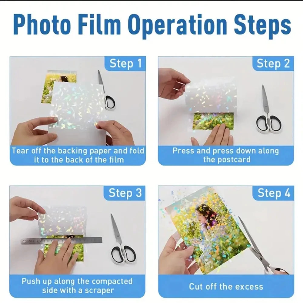 50 Sheets Waterproof Cold Laminating Film A6 Hologram Star Dot Self-adhesive Paper film DIY Package Card Photo Laminating Film