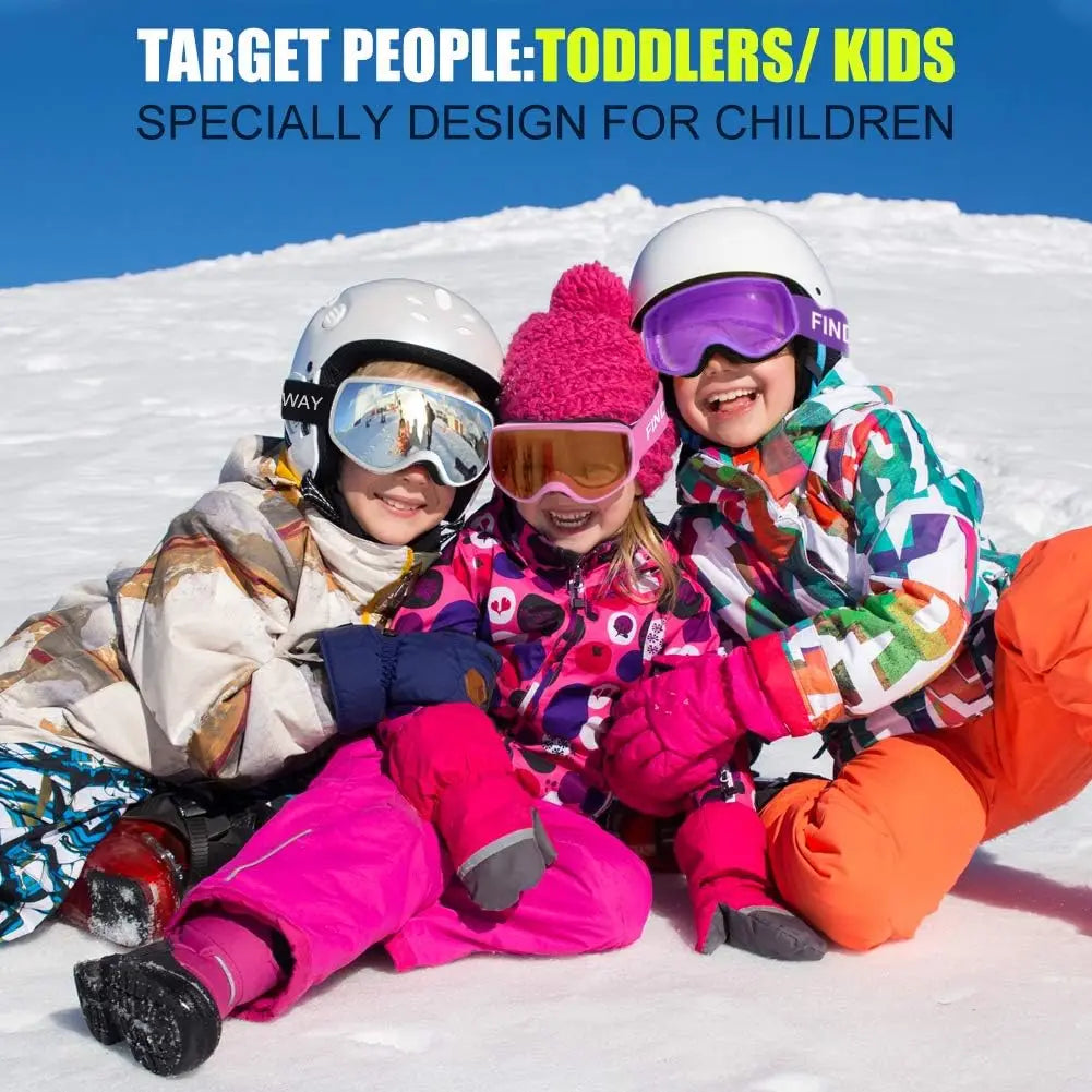 Findway Ski Goggles Kids Anti-Fog 100% UV Protection for 3-10 Years Old Boys/Girls Skiing Snowboarding Compatible with Helmet