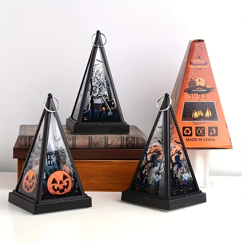 Triangle Skull Pumpkin Night Light Lamp Changing LED Nightlight Room Decor Table Desk Lamps Halloween Gifts for Kids Boys