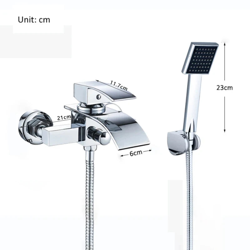 Black Bathroom Tub Faucet Single Handle Waterfall Spout Mixer Tap with Hand Shower Wall Mounted Gold Bath Faucets Bathtub Tap