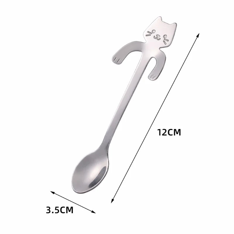 Mini Cute Cat Coffee Spoon Stainless Steel Teaspoon Dessert Snack Scoop Ice Cream Milk Children Spoons Tableware Kitchen Tools