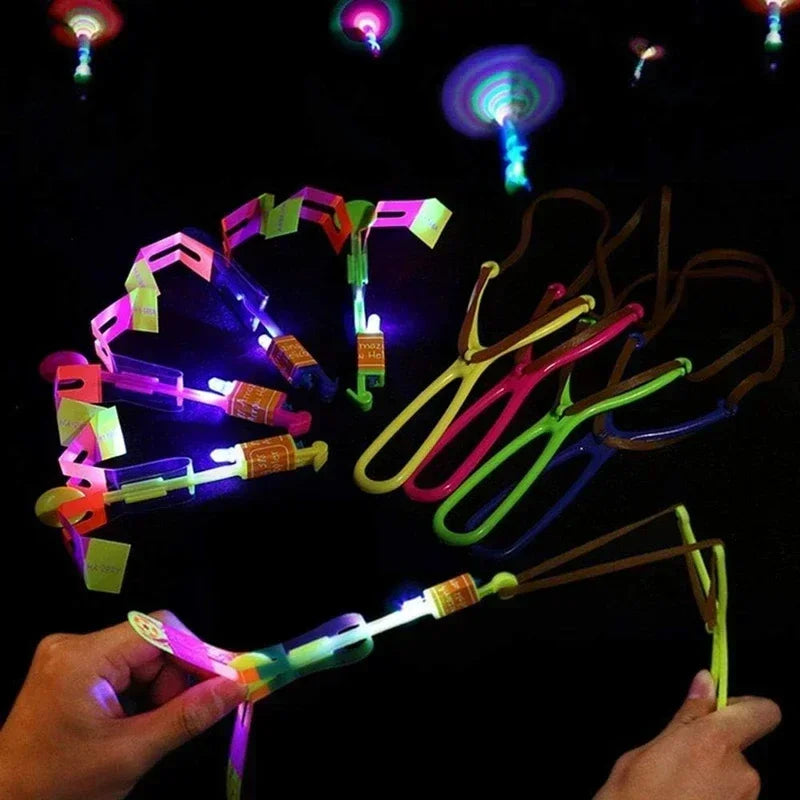2024 New 50/30/10/5/1Pc Amazing Light Toy Arrow Rocket Helicopter Flying Toy LED Light Toys Party Fun Gifts Rubber Band Catapult
