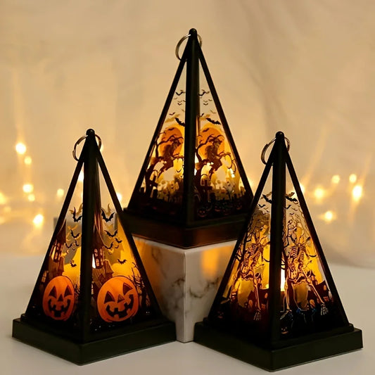 Triangle Skull Pumpkin Night Light Lamp Changing LED Nightlight Room Decor Table Desk Lamps Halloween Gifts for Kids Boys