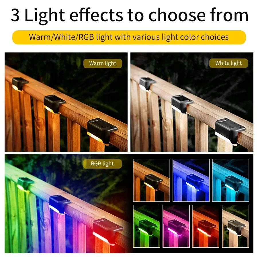 LED Solar Deck Stair Lights Outdoor Solar Lamp Waterproof Step Fence Lights for Railing Terrace Pathway Garden Light Decoration