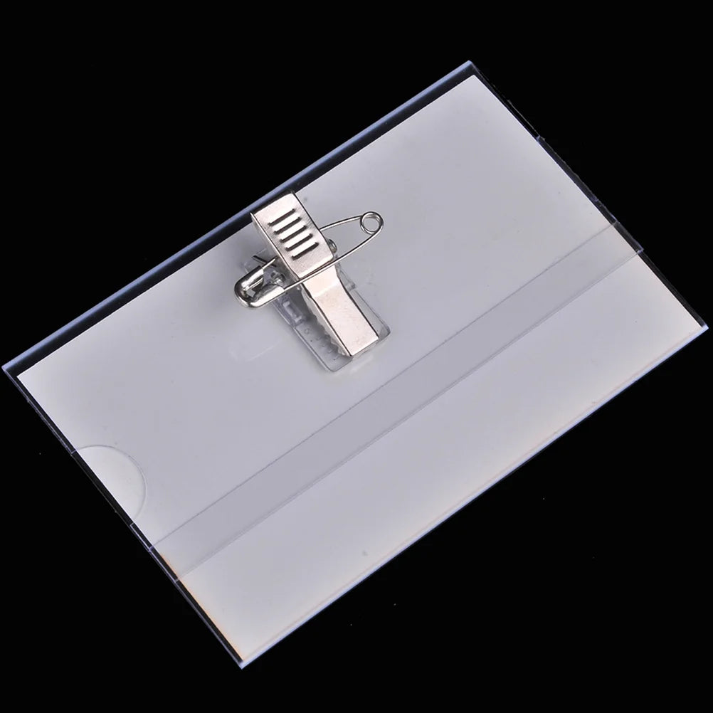 50 Pcs Labels Transparent Badge Name Tag Holders with Clips for Badges Work Chest Card Staff