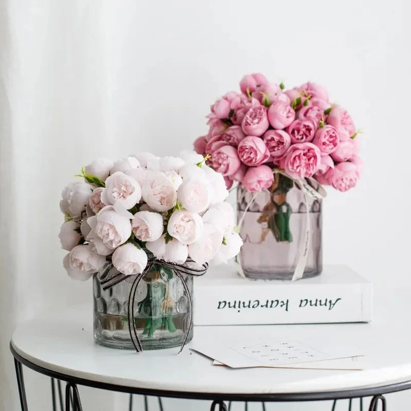 Heads Peony Artificial Flowers for Home Vase DIY Decor Bride Rose Bouquet Fake Flower Wedding Party Centerpieces Decoration
