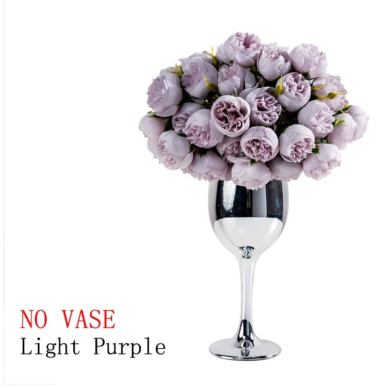 Heads Peony Artificial Flowers for Home Vase DIY Decor Bride Rose Bouquet Fake Flower Wedding Party Centerpieces Decoration