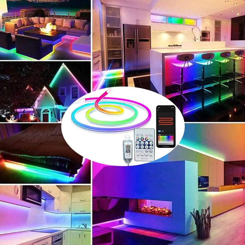 Neon Led Strip Light 5V RGBIC Neon Strip Lights 1M 2M 3M 5M Waterproof Flex Ribbon Led Tape for Room Wall Decor Music Sync
