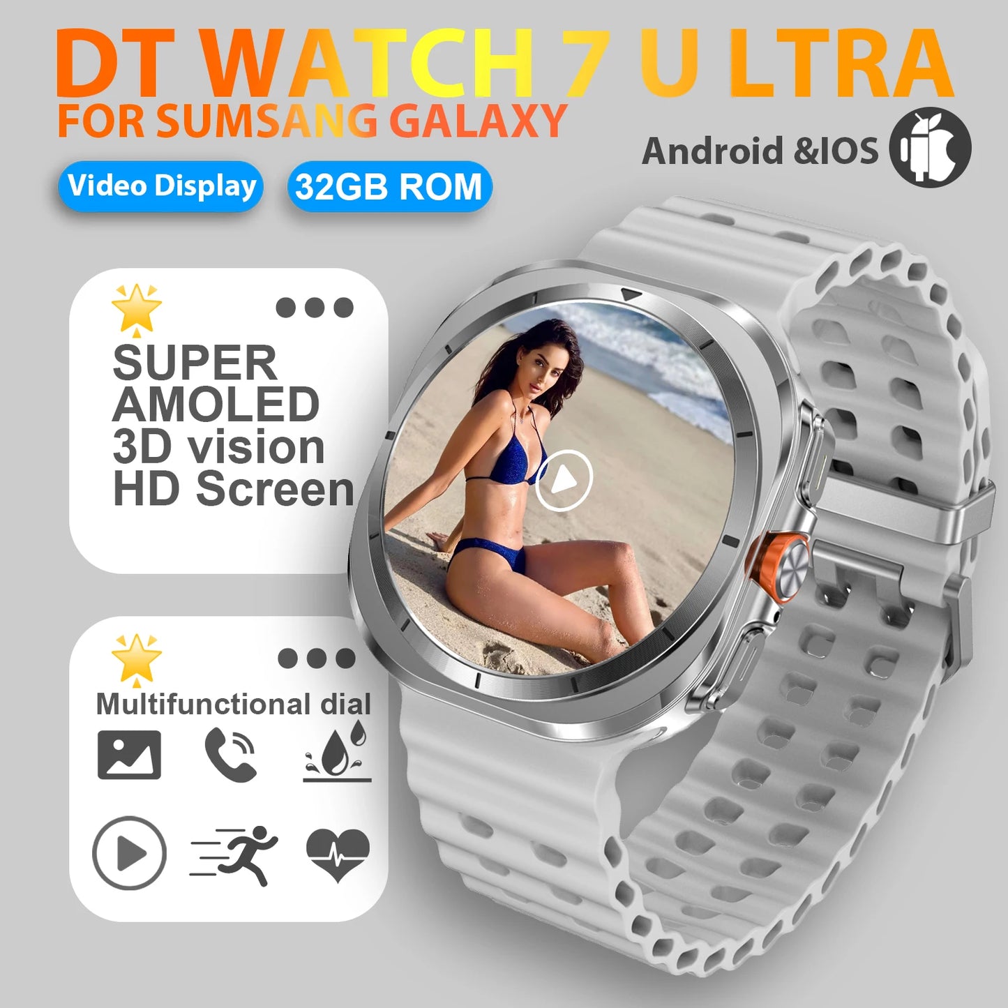 2025 New Watch 7 Ultra Smart Watch Men 32GB Memory 3D Video Display Sports SmartWatch GPS NFC Compass Blood oxygen Smartwatch