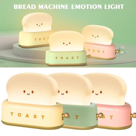 Toaster Bedside Lamp USB Rechargeable Cute Toast Bread Children's LED Night Light for Bedroom Decor Child Nightlight Kids Gift