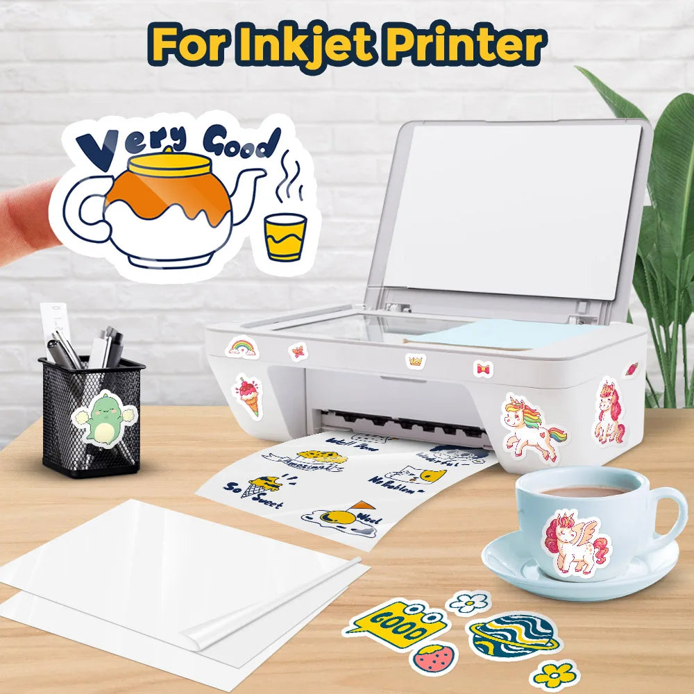 10 Sheets A4 Holographic Printable Vinyl Sticker Paper Waterproof Self-adhesive Rainbow Laser Inkjet Stickers For Inkjet Printer