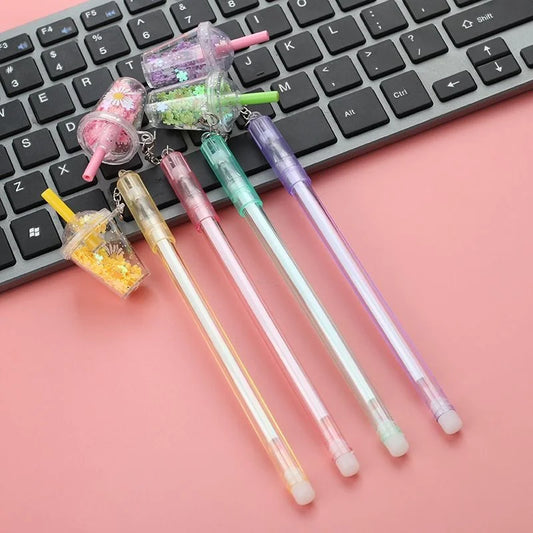 Ellen Brook 1 PCS Cute Kawaii Daisies Flower Milk Tea Cup Pendant Gel Pen School Office Supplies Stationery Sweet Lovely Pen