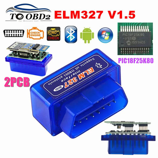 Best Quality Hardware V1.5 PIC18F25K80 Chip ELM327 BT 1.5 Works Android Windows Diagnosis Scan Tool ELM 327 V1.5 2PCB Dula Layer