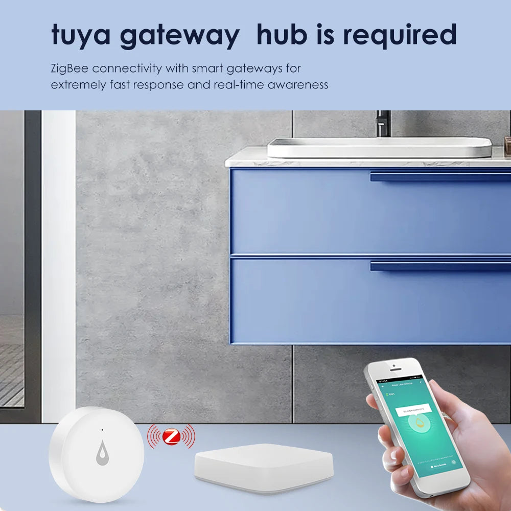 Tuya Smart Zigbee Water Leakage Sensor Flooding Level Detector App Real Time Feedback Home Automation Support Alexa Google