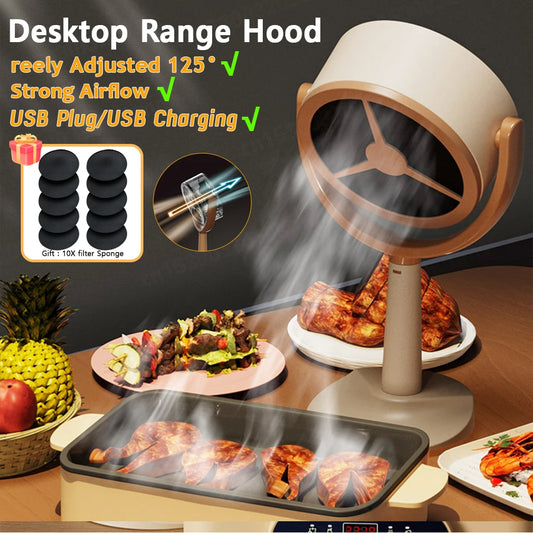 USB Desktop Range Hoods Portable Exhaust Fan Adjustable Angle Small Kitchen Hood Extractor Barbecue Large Suction Cooker Hood