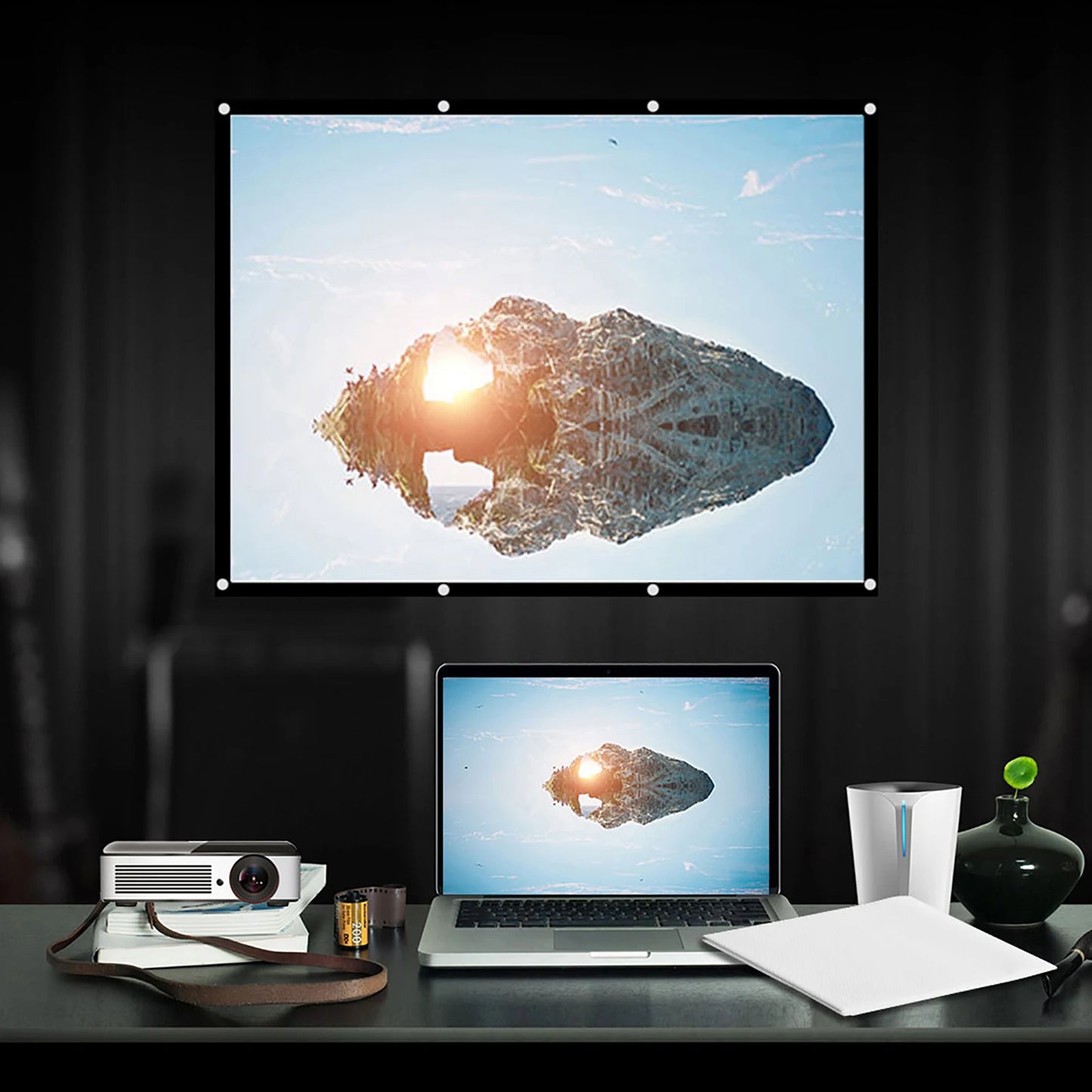 Projector Screen Diagonal 60100 Inch Portable Foldable Noncrease White Projector Curtain Projection Screen 4:3 TW