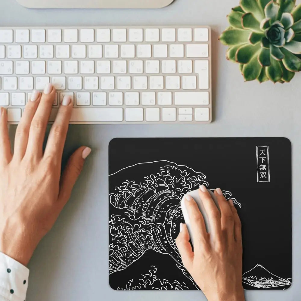 Black and White Great Wave Small Mouse Pad PC Gamer Cabinet Office Accessories Computer Desk Mat Gaming Mousepad 20x25 18x22
