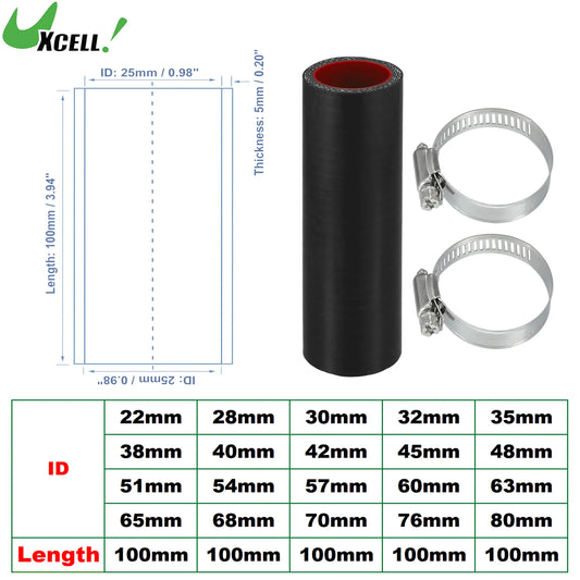UXCELL 22mm 28mm 30mm 35mm 40mm 42mm 54mm 65mm 70mm ID Car Straight Silicone Hose Coupler Intercooler Tube w/ Clamps 100mm L