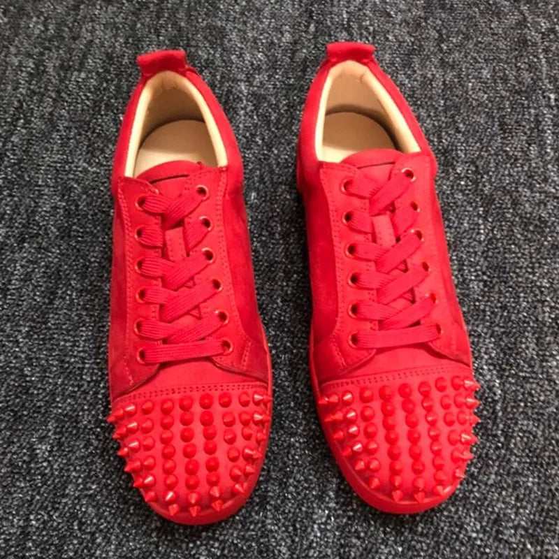 Spikes Design Flock Leather Shoes Spring Comfortable Flats Running Men's Sneakers Red Blue Black Shoes For Men Large Size 35-47