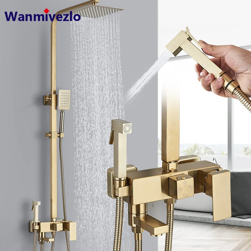 4-Function Wall Mounted Shower Faucet Set Rainwater Bathtub Shower Mixer Rotary Bathtub Single Handle Shower System