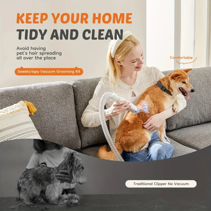 5-in-1 Dog Grooming Vacuum Kit Strong Pet Hair Removal Professional Clippers 6 Guide Combs Pet Grooming Tools for Dogs Cats