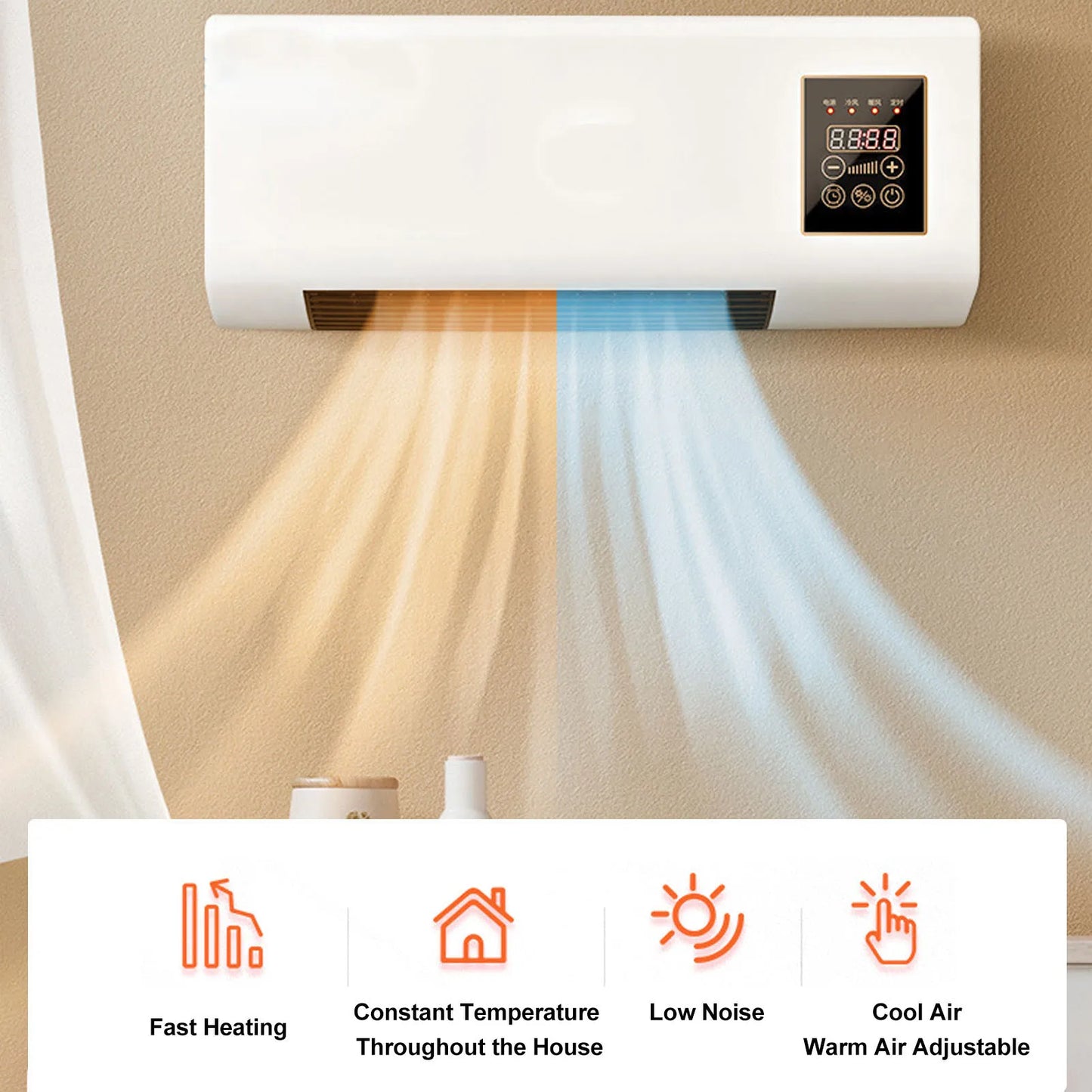 Small Conditioner Silent Simple Button Conditioner Heater Flame Retardant Body Anti Overheating Protection for Bedroom