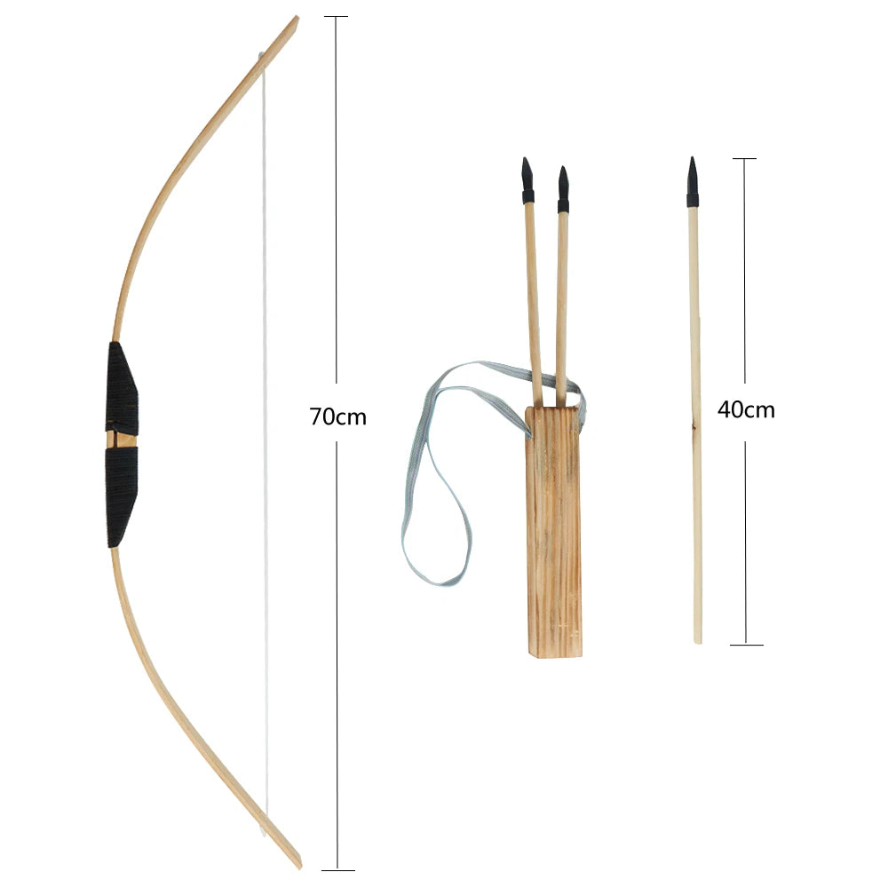 Whosale 28" Kids Bamboo Bow with Arrows Archery Set Kids Outdoor Recreation Shooting Practice Bow Safety Rubber Soft Arrowheads