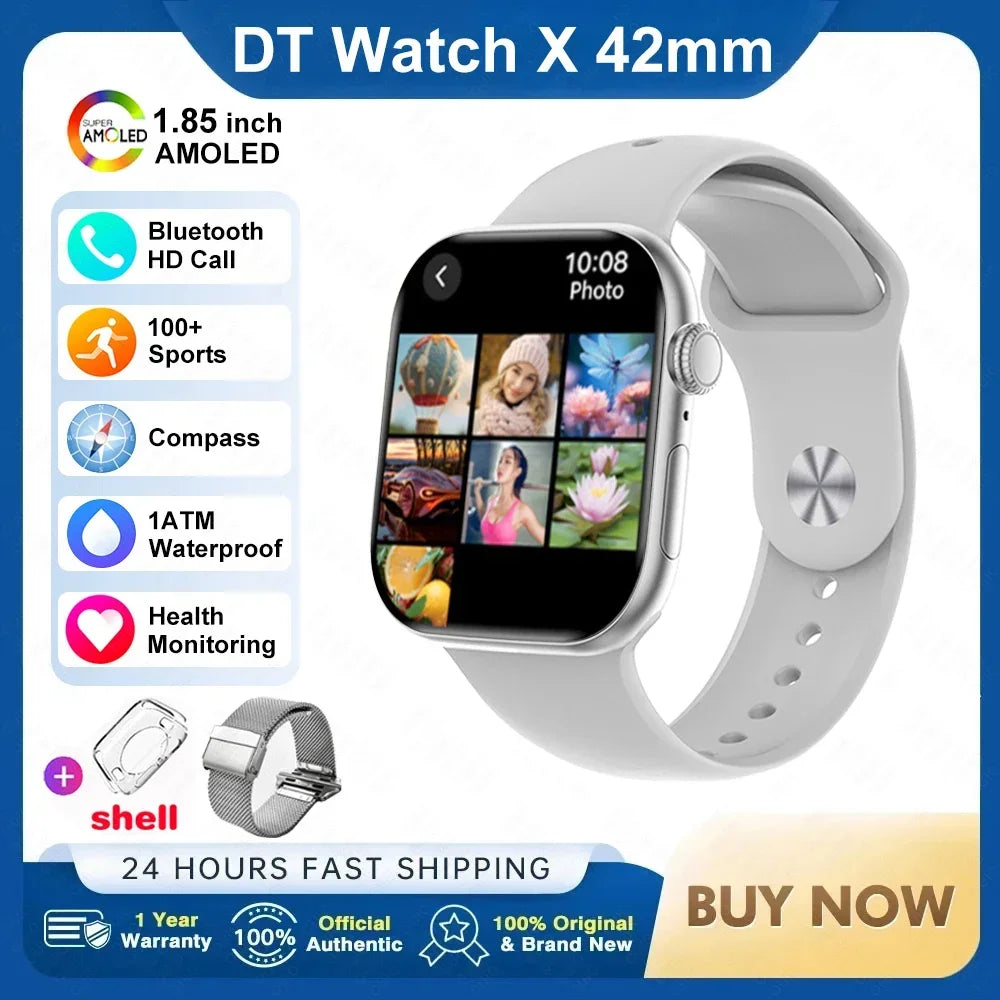 New For IOS DT Watch X Mini Smart Watch Men Women NFC 1.85-inch TWS Earphones Electronic Album Recorder Video Player Smart Watch