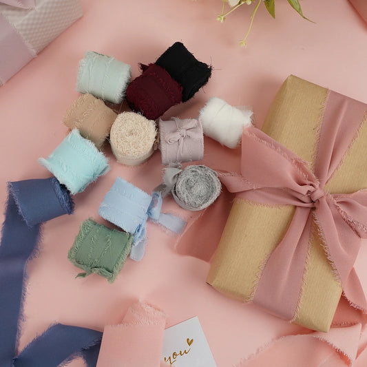 5m/roll Silk Chiffon Ribbon Wedding Bridal Bouquet Ribbon Decor Fabric Wrapping Gift Boxes Wedding Decoration DIY Gift Packing