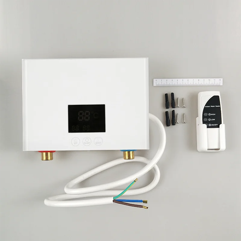 110V 220V Instant Water Heater Bathroom Kitchen Wall Mounted Electric Water Heater LCD Temperature Display with Remote Control