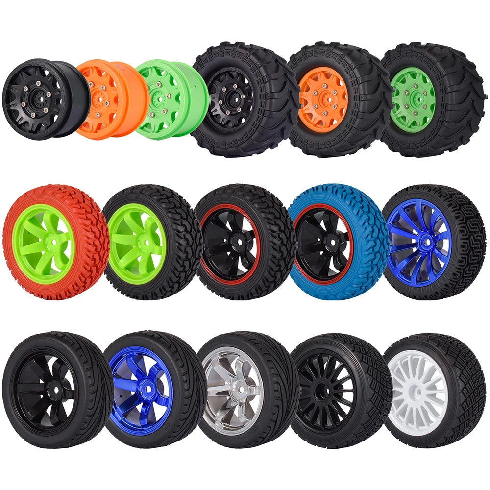AUSTARHOBBY 1/10 Monster Tires Rally Tires 4pcs 12mm Hex Plastic Wheel Rim Rubber Tyre for 1/10 Traxxas HSP HPI Tamiya RC Car