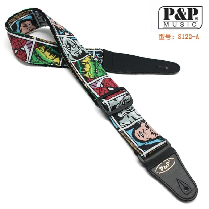 Cotton Guitar Strap Soft Belt With Cartoon Pattern PU Leather Head Adjustable Bass Electric Guitar Acoustic Guitarra Accessories