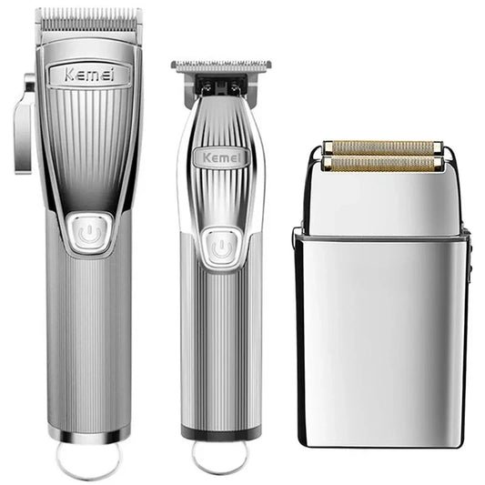 Kemei Professional Metal Hair Clipper Beard Hair Trimmer For Men Electric Shaver Rechargeable Barber Haircut Combo