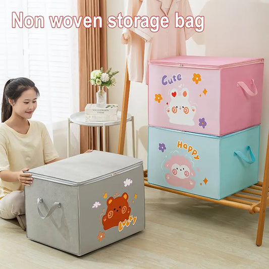 Large Capacity Clothes Quilt Storage Bag Cute Printed Dust-proof Storage Foldable Wardrobe Box Organizer Clothes Pattern C0o9