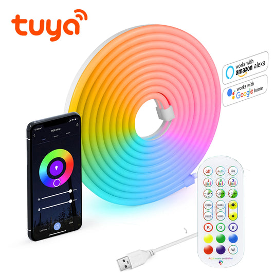 Tuya Smart Life Neon Strip Light DC5V USB RGB Flexible Led Neon Tape Light for Home Party Decor DIY, Work with Alexa Google Home