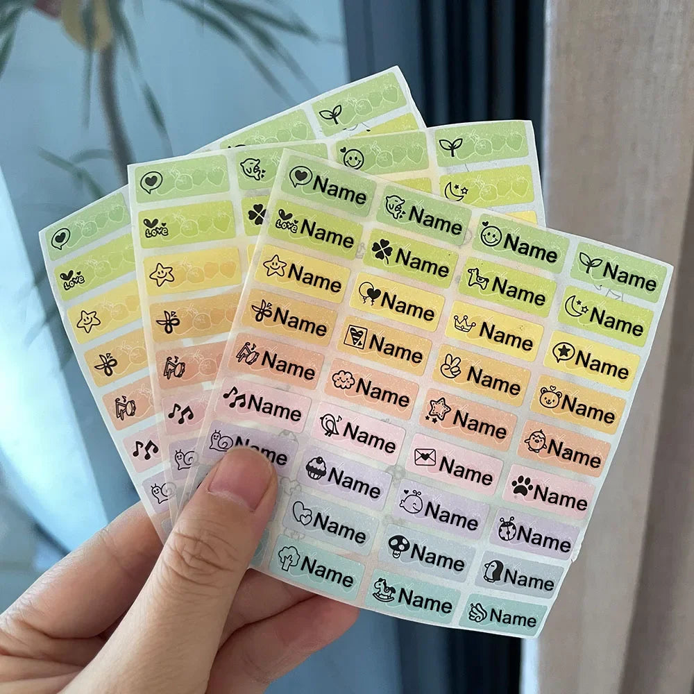 120PCS 2023 New Name Sticker Customized Sticker Waterproof Personalized Label Children School Stationery Cartoon Colour Label
